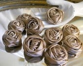 Set of 10, Handmade Taupe Silk Like Fabric Flowers, rolled roses for weddings, diy bouquet making, wedding decor, scrapbooking, gifts,
