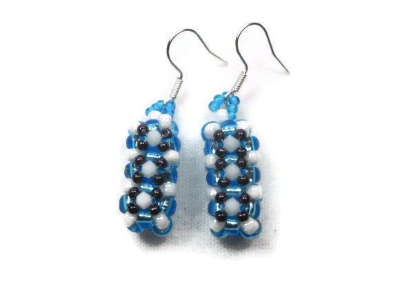 Blue Cube Seed Bead Earrings