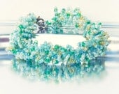 Sea foam beadwork bracelet. blue green Beaded crochet Spring fashion jewelry Mothers day gift idea