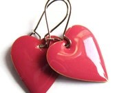 Enamelled Heart Earrings Red Pink Romantic Fashion Jewellery