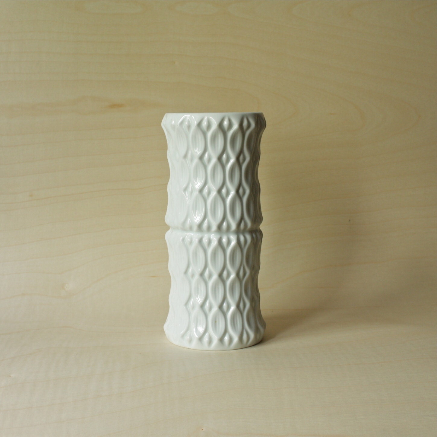 Op Art Tall White German Porcelain Vase