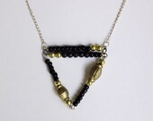 Triangle, Black, Gold Beaded, Geometric Necklace, Handmade, Minimal, Abacus, Silver Chain