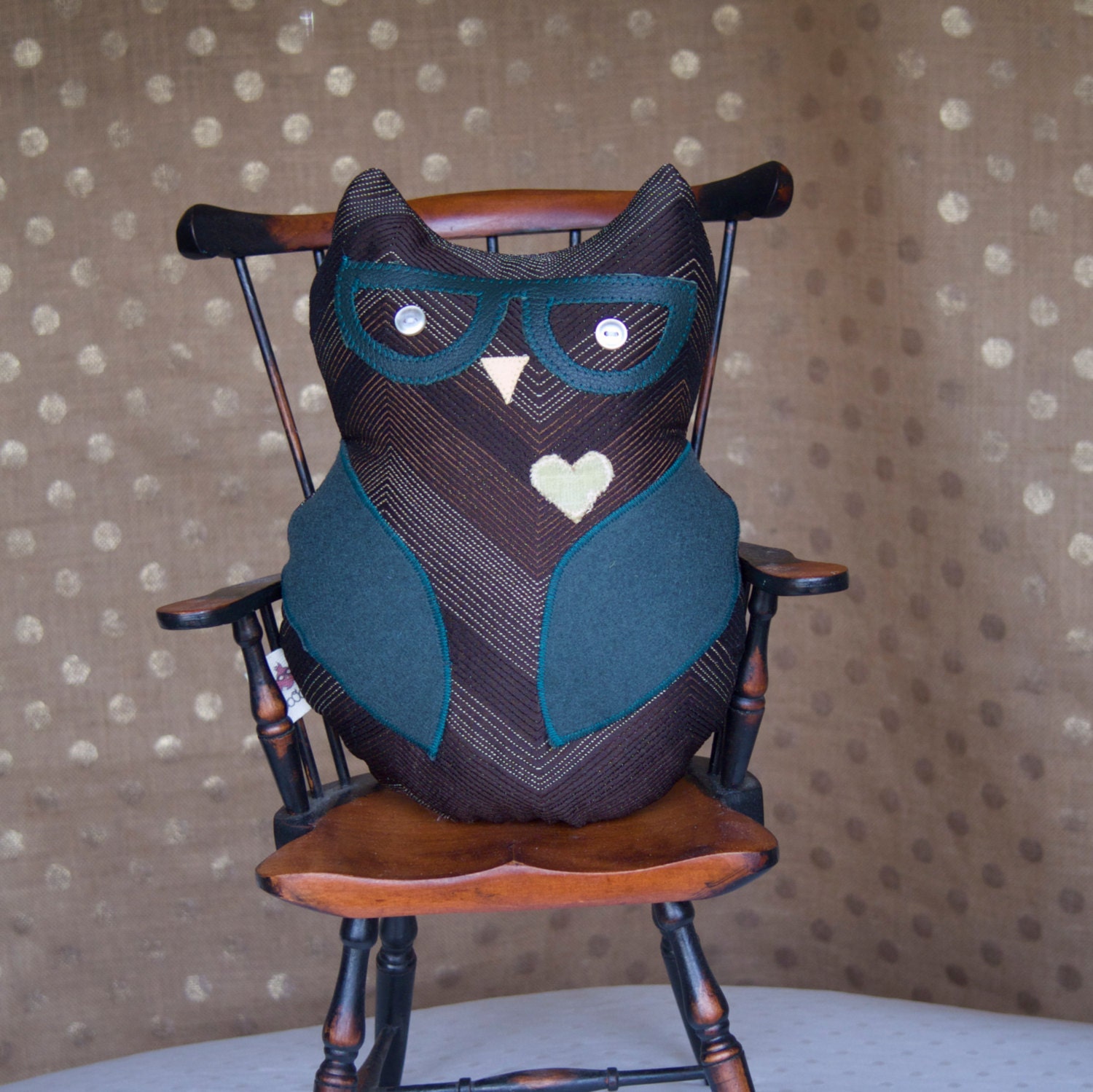 One-of-A-Kind Chevron Nerd Owl Plush Pillow - Hipster Owl Small