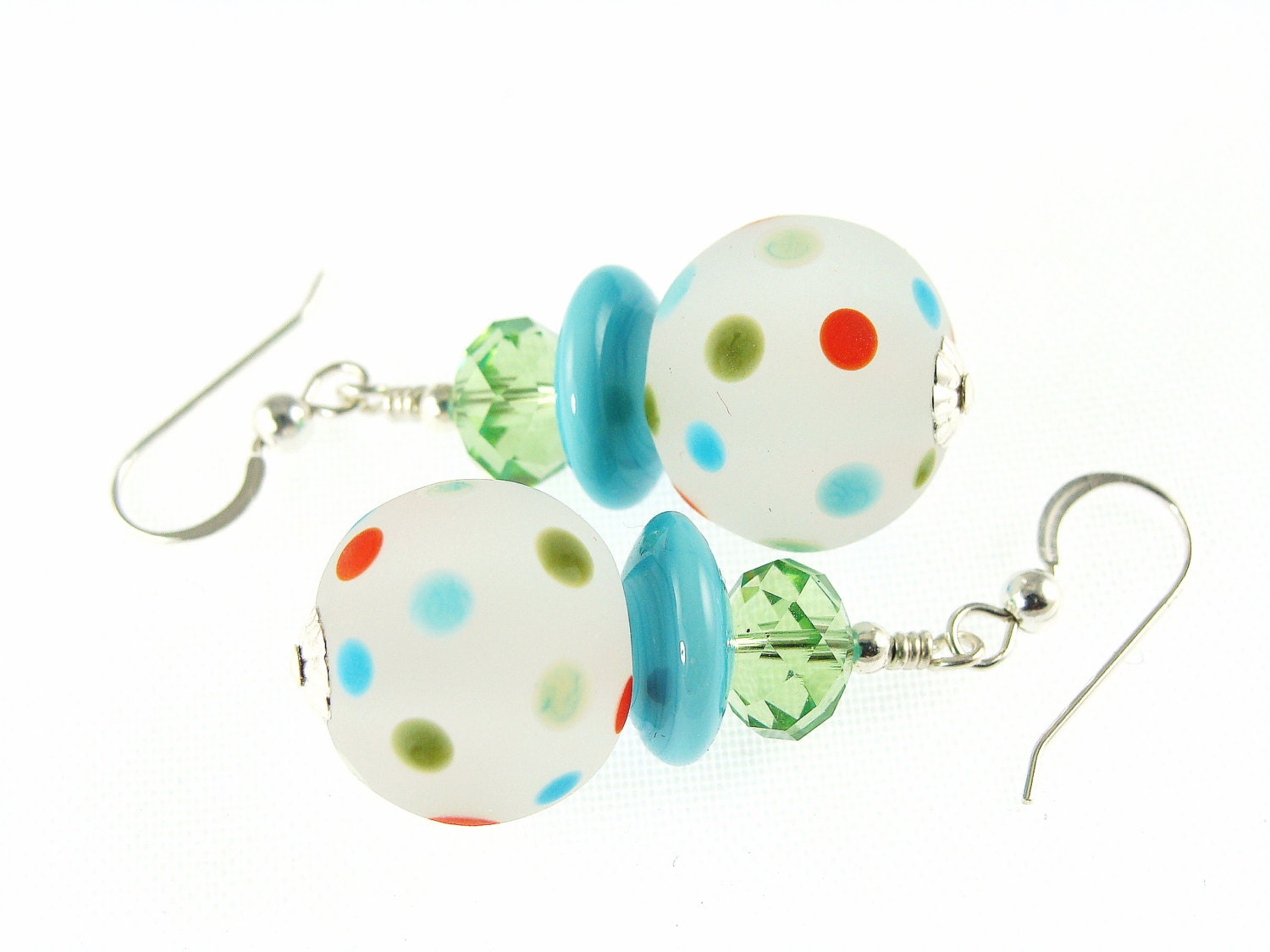 Polka Dot Lampwork Earrings, Glass Bead Earring, Dangle Earrings, Colorful Earrings, Lampwork Jewelry, Beaded Earrings, Beadwork Earrings