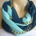 Aqua ,Teal and Chain Braid Infinity Scarf/Circle Scarf /Loop Scarf -Only one- Special Scarf