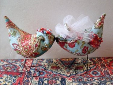 Primitive Folkart Gypsy Bohemian Love Birds Wedding Cake Toppers Decorations Gifts Home Decor