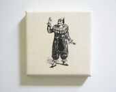 Vintage French Clown Pagliacci Art Print Unbleached Muslin Ready To Hang