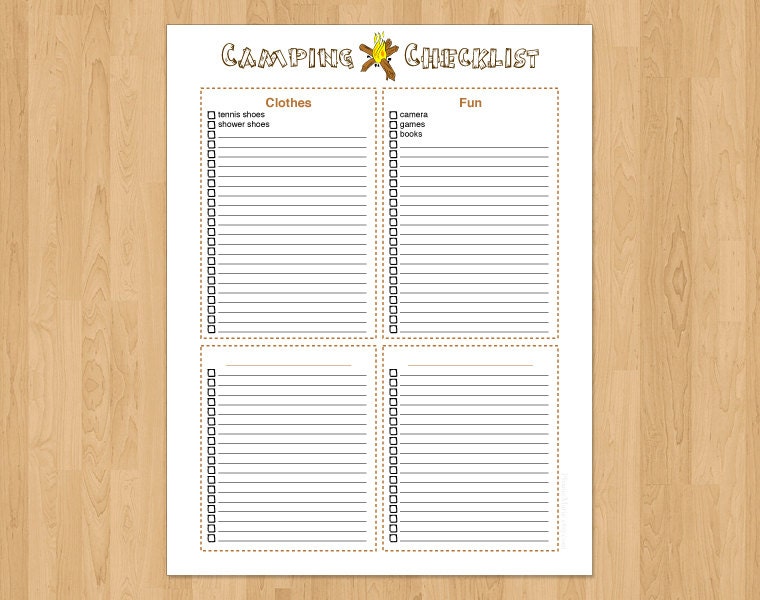 INSTANT DOWNLOAD Camping Checklist Vacation Planner, printable