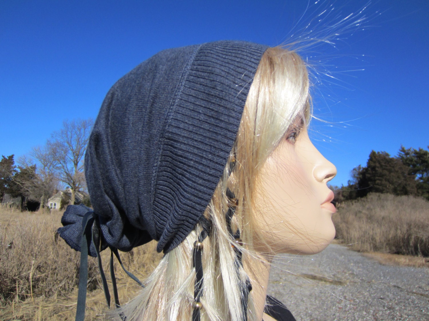 Men's Indigo Blue Beanie Long Back Tam Hat Bohemian Cotton Lightweight Slouchy A1469