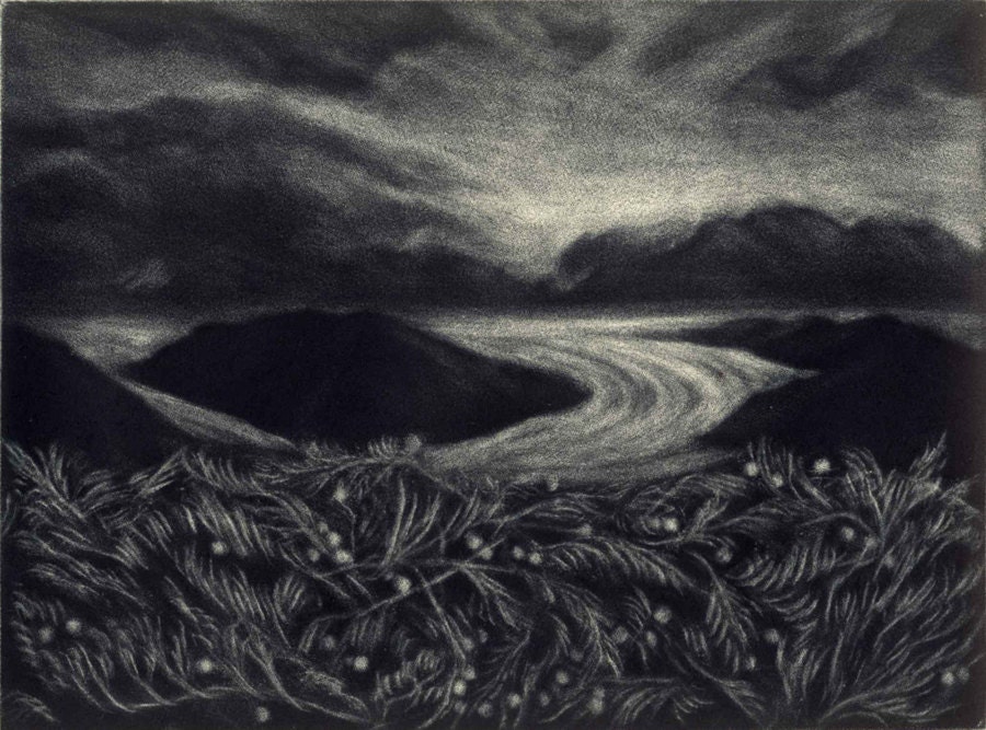 Northern Glacier in Summer - Mezzotint