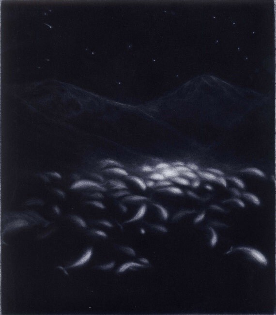 Wintering Whales in the Valley - Mezzotint