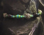 black, blue and green upcycled bracelet - adjustable, recycled, junk, ecological,  bracelet