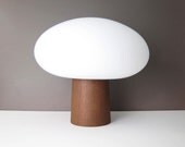 Laurel Mushroom Lamp Wood Base - Mid-Century Danish Modern Table Accent Lamp - Teak, Frosted Glass