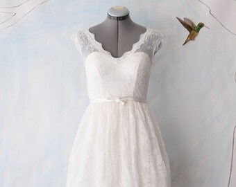 Paula-Custom Short Lace Wedding Dress inspired by vintage style-City Country Beach Bride
