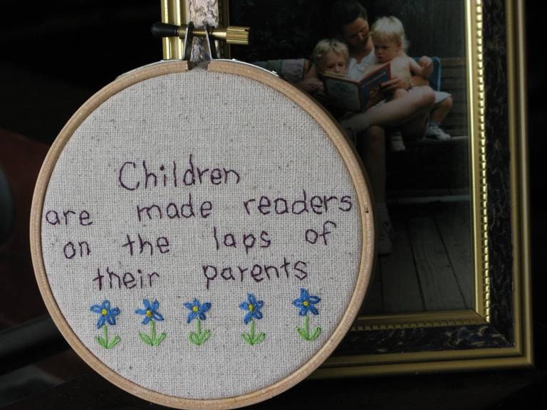 Chlidren are made readers - hand embroidered hoop art