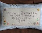 Great Grandma Hand Embroidered Pillow