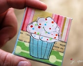 Mini Painting: Rainbow Cupcake 2x2, original painting, acrylic, mini original, cupcake art, mixed media original, sprinkles, rainbow