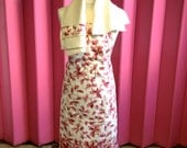 Matching pink floral apron and tea towel
