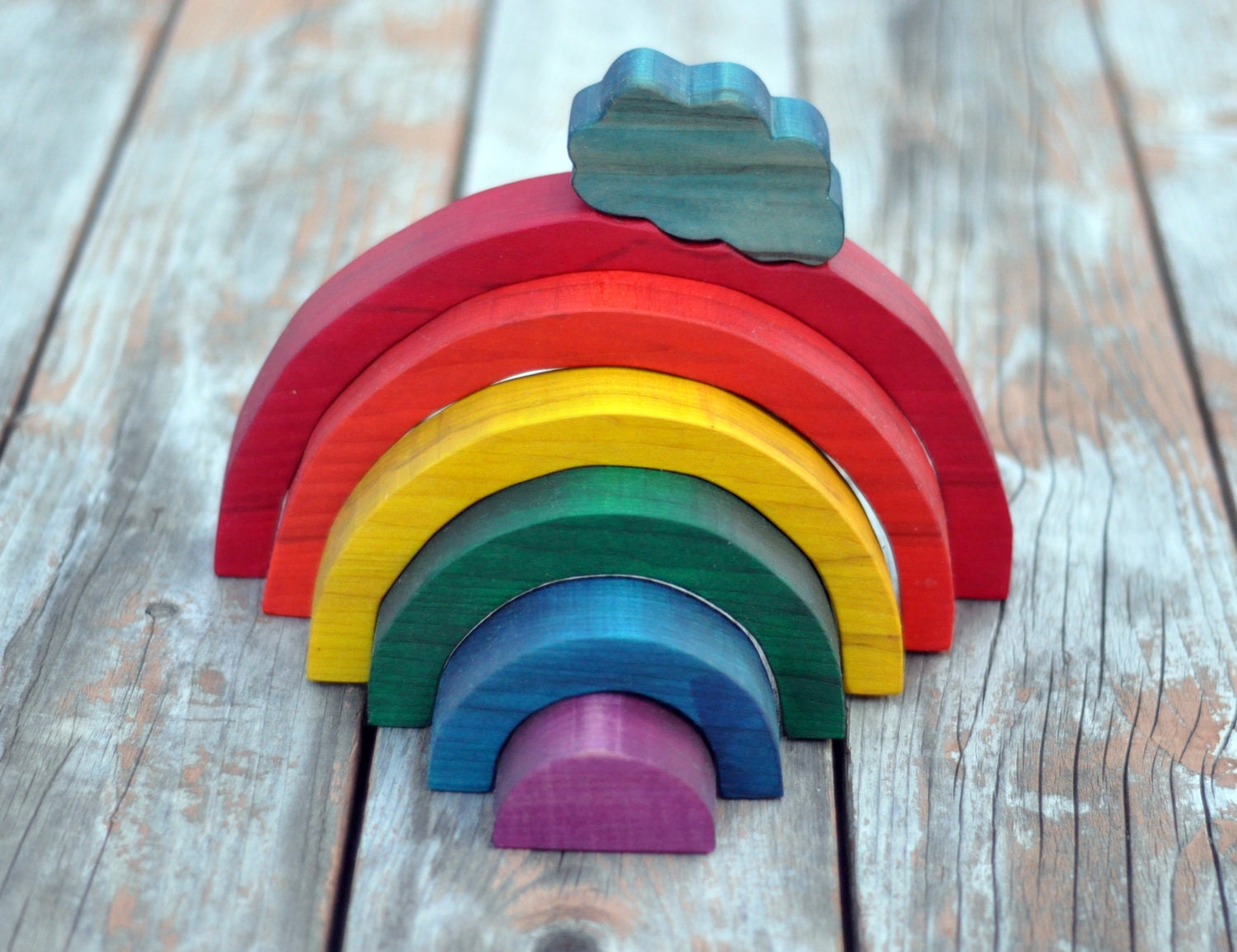 CUSTOM Wooden Rainbow Cloud Stacking Puzzle Stacker Toy