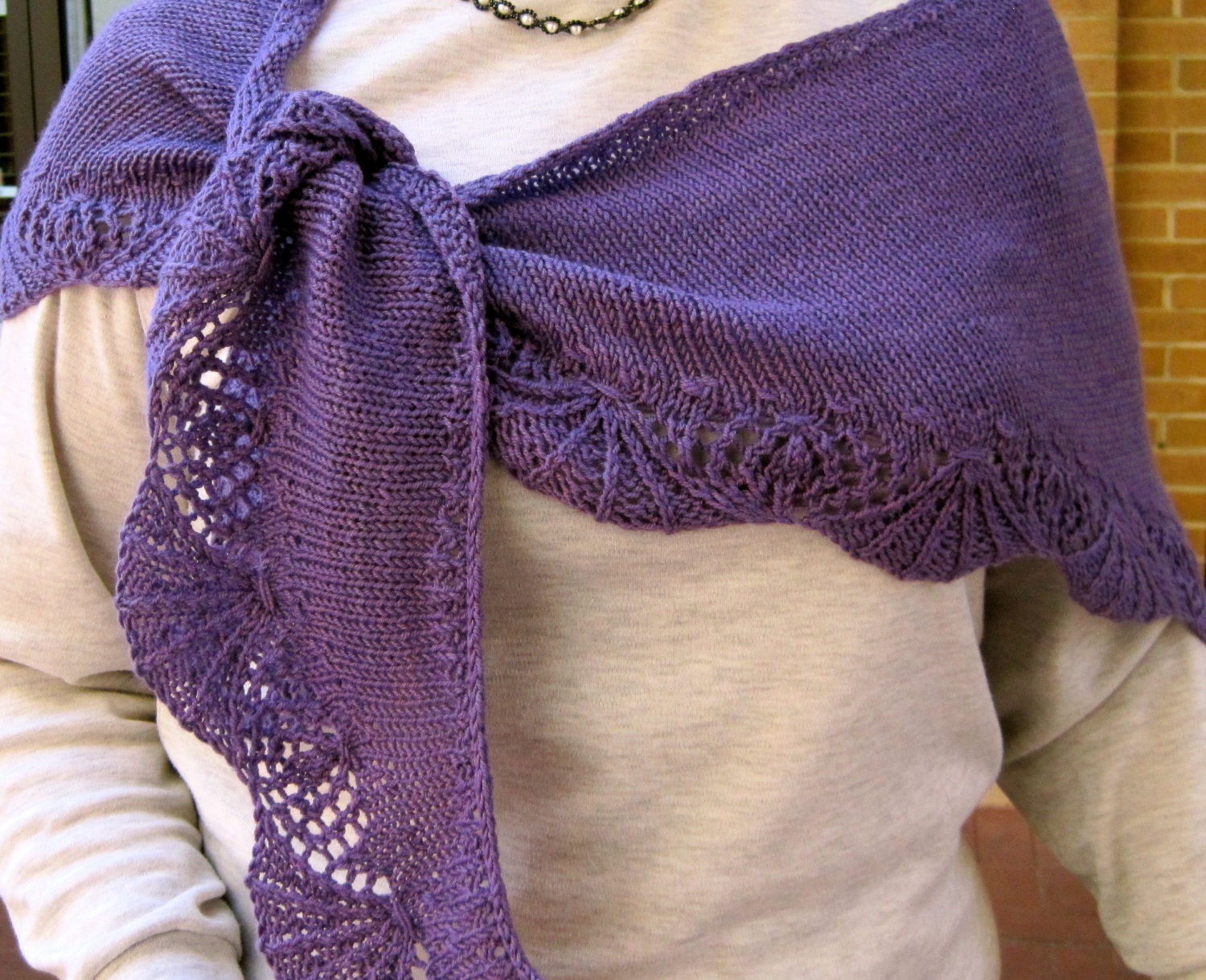 Knit Wrap Pattern:  Long Wingspan Scalloped Shawlette Knitting Pattern