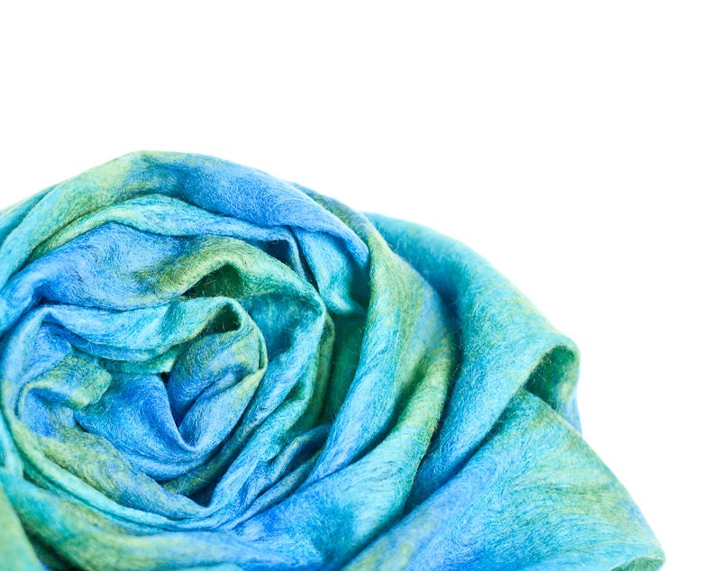 Infinity Scarf Peacock Blue Turquoise Green Versatile Felt Cowl Loop Circle Scarf unisex rusteam