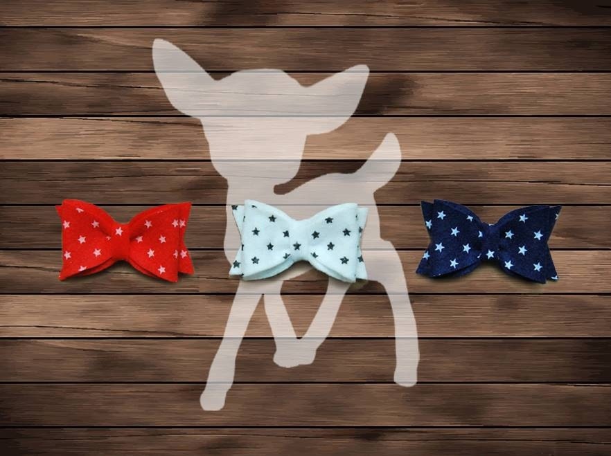 Patriotic Red, White & Blue Stars Felt Bows -- Set of 3  --  Clips or Headbands