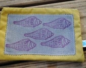 hand printed sea shell pouch