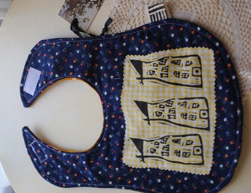 three little houses hand printed one of a kind baby bib
