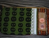 hand printed ooak pouch with buttons and lace