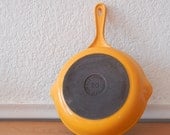 Vintage Le Creuset Frying Pan, Neon Yellow Orange Enamel & Cast Iron, No. 20