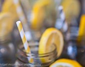 50 Yellow  Striped Biodegradable Paper Straws & Digital Flags - Party - Birthday - Baby Shower - Wedding