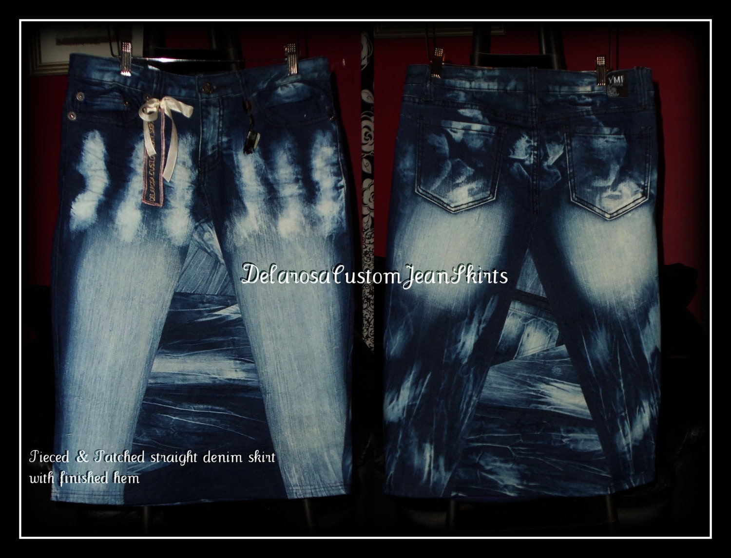 New Pieced and Patched basic straight jean skirt size 8 Ready to Ship ONE OF A KIND