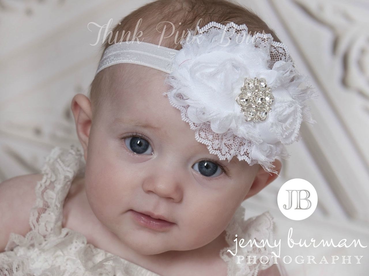 White baby Headband, shabby chic headband, christening headband, baptism Headband,Lace  Headband, girl headband, baby bows, Hair bows