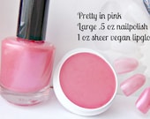 Nail Polish and Lip Gloss Set - handmade - pretty in pink - free shipping - spring - easter - trend - makeup