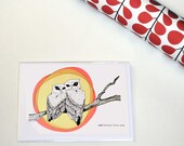 Love, Anniversary Card: two owls on branch, orange moon. Owl always love you