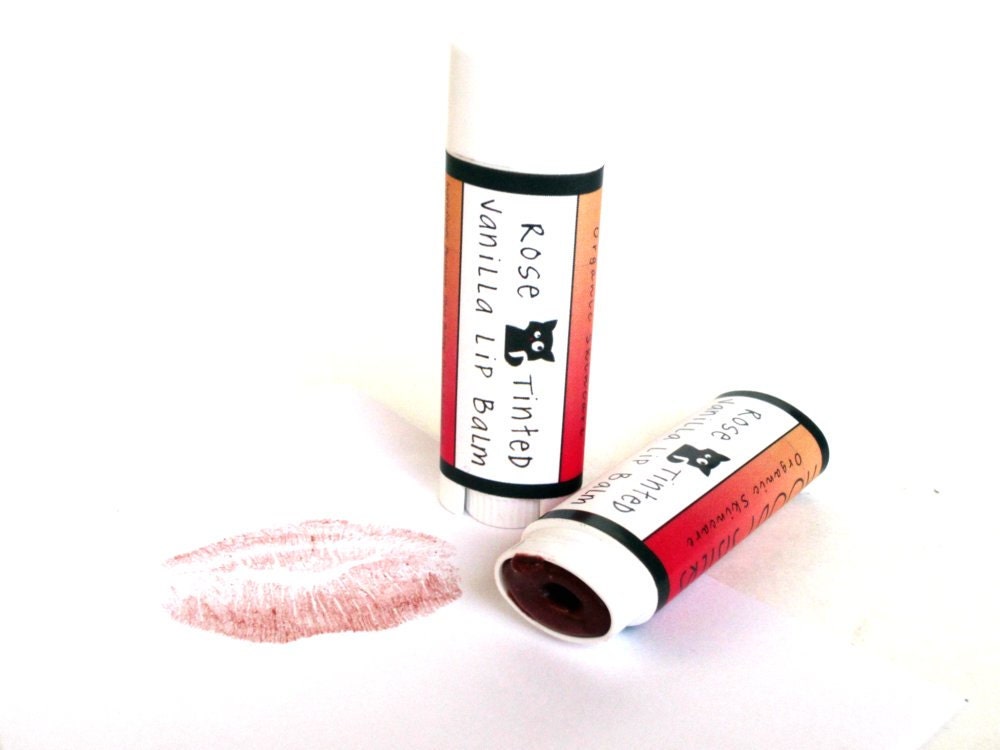 Rose Tinted Vanilla Lip Balm- Organic .15 oz Twist Tube- Handmade Moisturizing Balm with natural Red Mica Tint