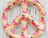 Peachy Folk Art BirdsPeace Sign Wall Pillow Wreath
