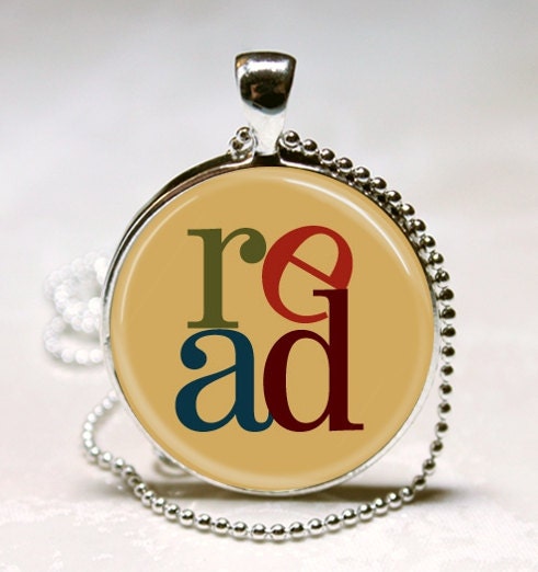 Read Book Necklace Reading Art Pendant with Ball Chain Included Jewelry for Teachers, Librarians, Bookworms, Bibliophiles