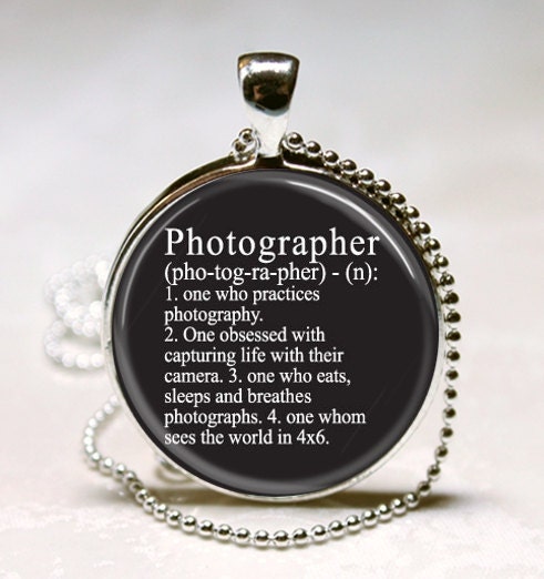 Photographer Dictionary Definition Photography Camera Jewelry Glass Dome Art Pendant with Ball Chain Necklace Included