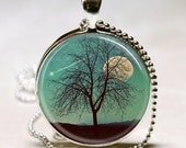 Harvest Moon Necklace Tree Jewelry Full Moon, Shooting Star, Landscape Art Pendant with Ball Chain Necklace Included
