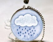 Rain Cloud Necklace Rainy Day, Spring Showers, Weather,  Art Pendant with Ball Chain Included
