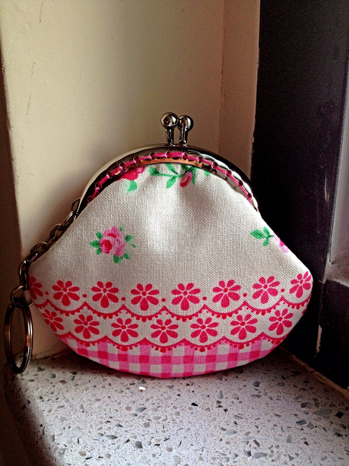 Free Shipping - Little Coin Purse with pink lace and rose