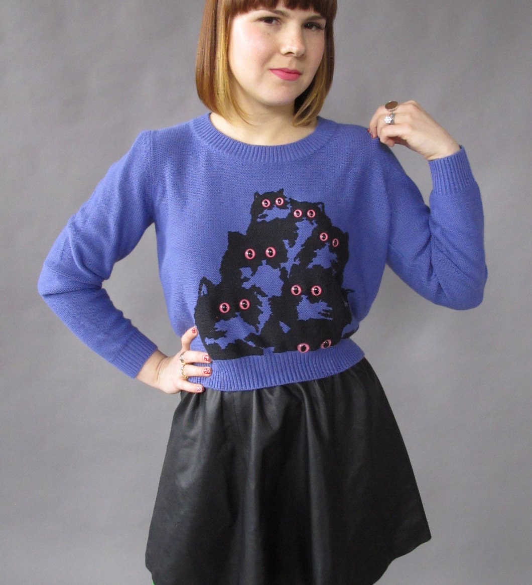 Purple Crop Kitty Sweater. Large