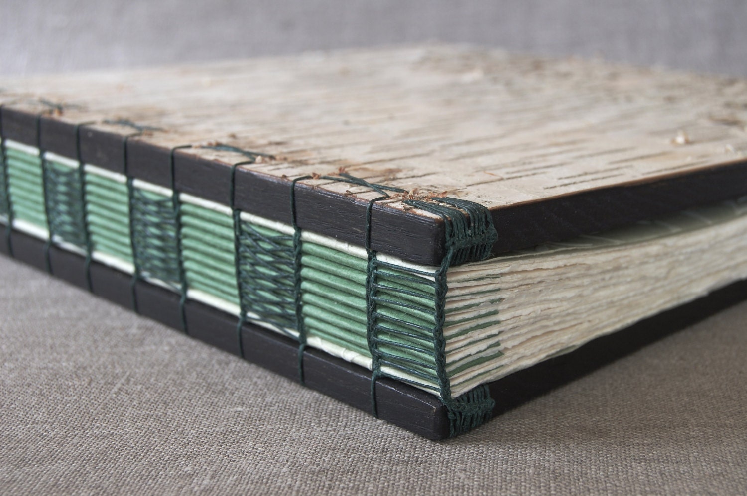 handmade birch journal - large wood book - large rustic wedding guest book  cabin guest book unique wedding gift green  - ready to ship