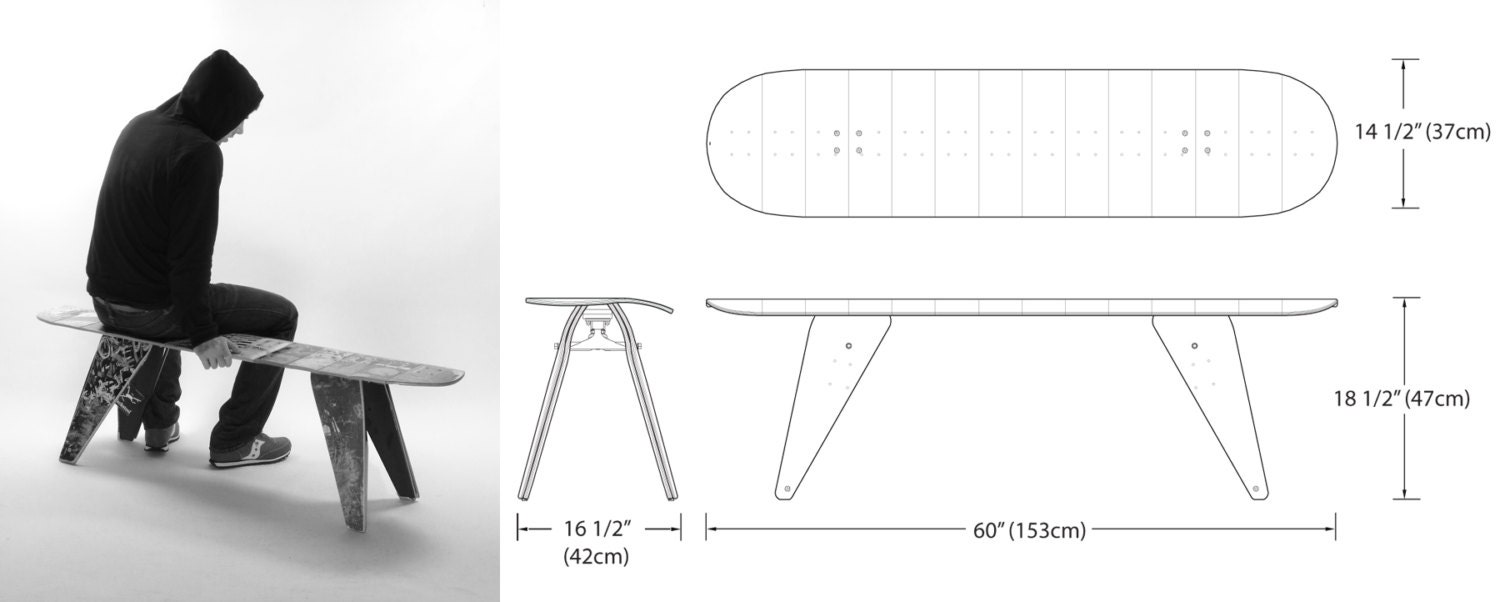 recycled skateboard bench - 60" Three seater