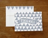 Silver Thank You Card - hand pulled linocut print