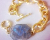 Gold Chain Link with Faceted Labradorite Bracelet