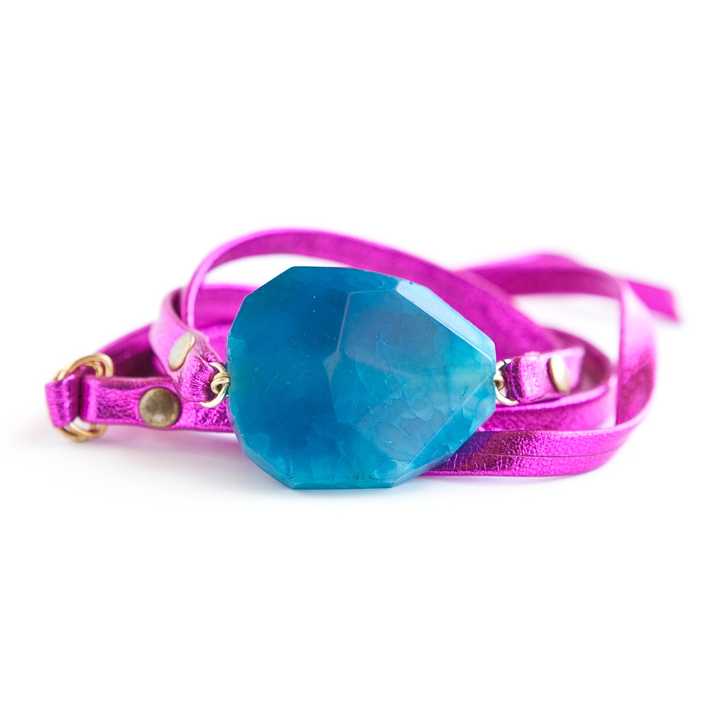 Leather Wrap Bracelet with Agate Stone
