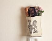 Love with floral pattern - Canvas Tote bag - Reusable, washable and Eco Friendly - Sturdy 10oz natural cotton
