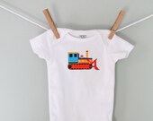 Bulldozer Bodysuit Onesie with Bulldozer Applique for baby boy  Ready to Ship:  Size 3 months